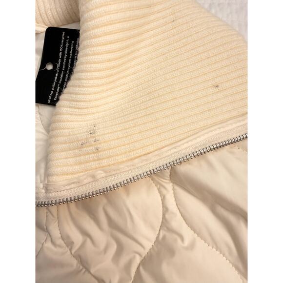 Zella Jacket Womens Medium Ivory Quilted Water Resistant Rib Collar Zip Puffer - Picture 10 of 10
